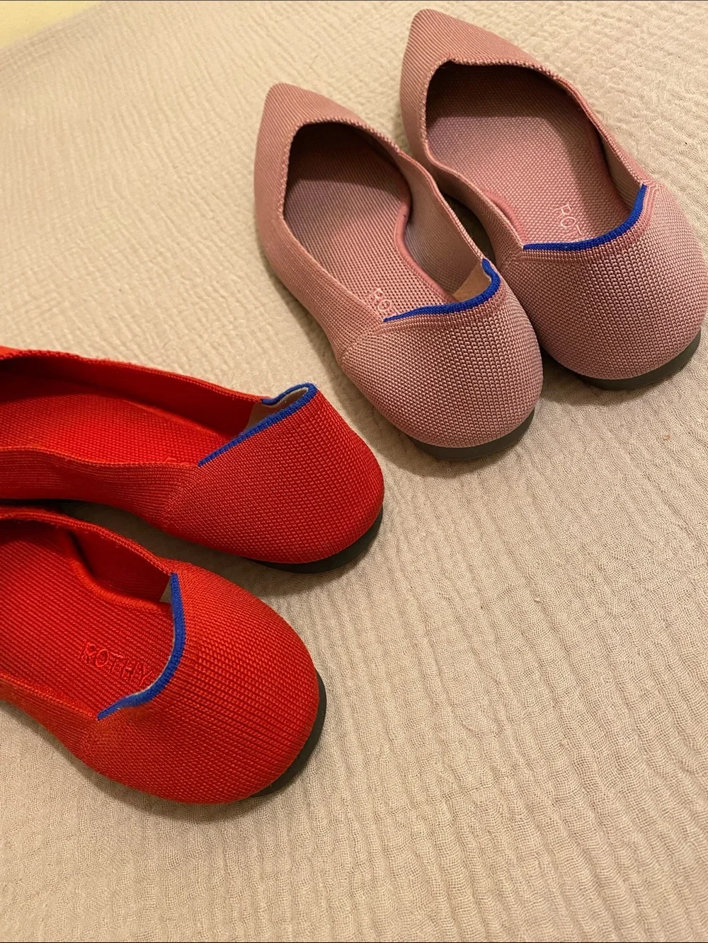 Rothy's Pointed Knit Flats in Red and Blush Pink. Size 10 . Set